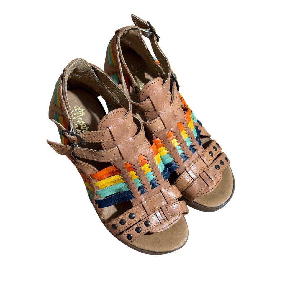 Macarena Collection Sandal Tan 6 Womens Huarache Block Heel Platform Boho